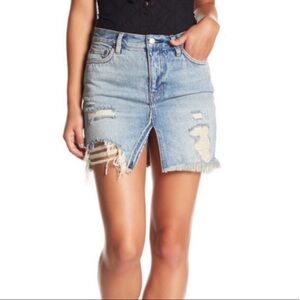 Free People Denim Raw Hem Distressed Mini Skirt